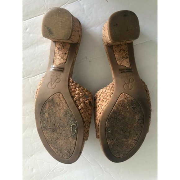 ADRIANNA PAPELL Cork Leather Low Heel Mule Slide Sandals Natural Sz.8.5 - Picture 5 of 12